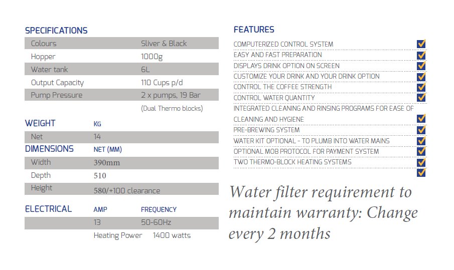 Blue Ice Azzurri Grande Bean to Cup Coffee Machine